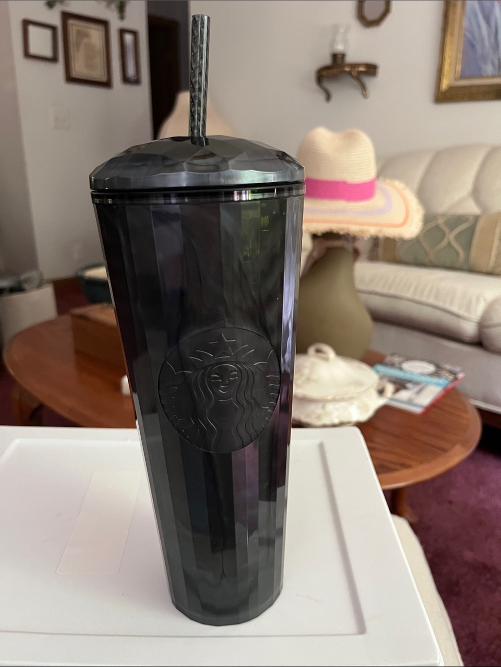 Starbucks Black Faceted Reusable Tumbler with Straw